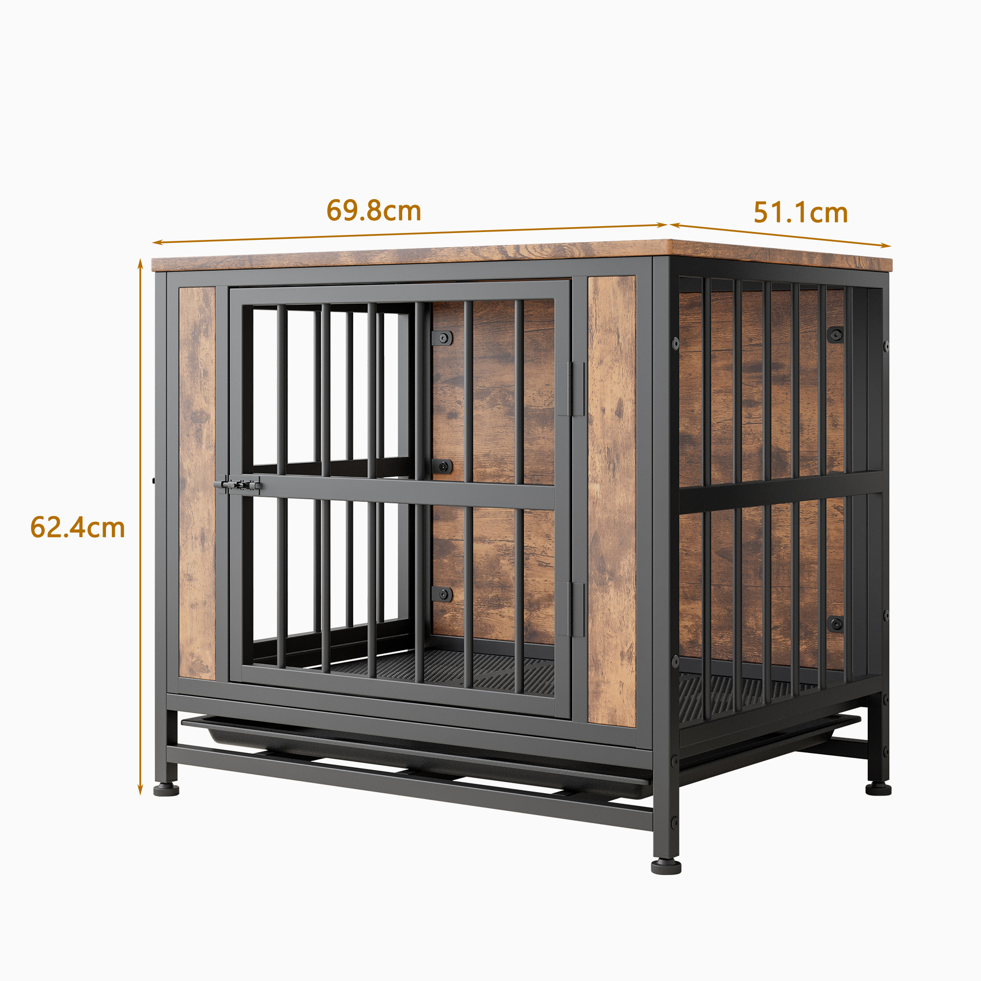 Mueble para Perro, Caja de Madera para Perros con 2 Puertas Deslizantes y Estructura de Puerta de Hierro Espesa, Casa Decorativa para Pequeños Perros para Uso Interior (Marrón Rustico) — imagen 7
