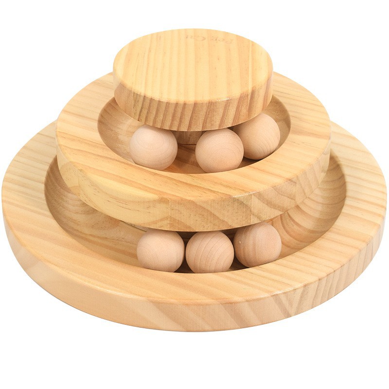 Solid Wood Cat Toy Wooden Turntable Rolling Ball Double Layer Tease Cat Bite Resistant Toy — image 6