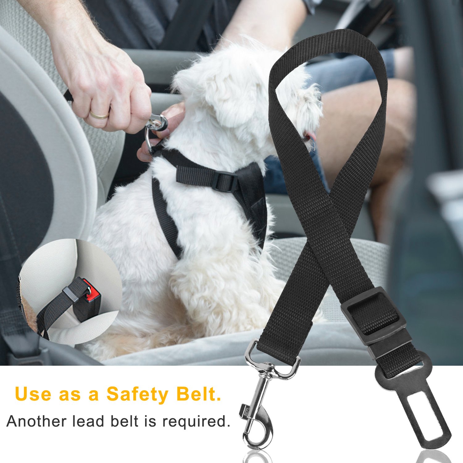 2 cinturones de seguridad para perro, correas ajustables de seguridad tipo arnés para perro y gato, correa de cinturón de seguridad de tela de nylon para vehículo — imagen 4