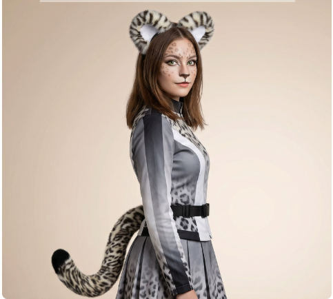 Halloween Animal Tail Headwear Set Costume Party Cosplay Snow Leopard Animal Ears Headband with Tail Prop Set — image 1