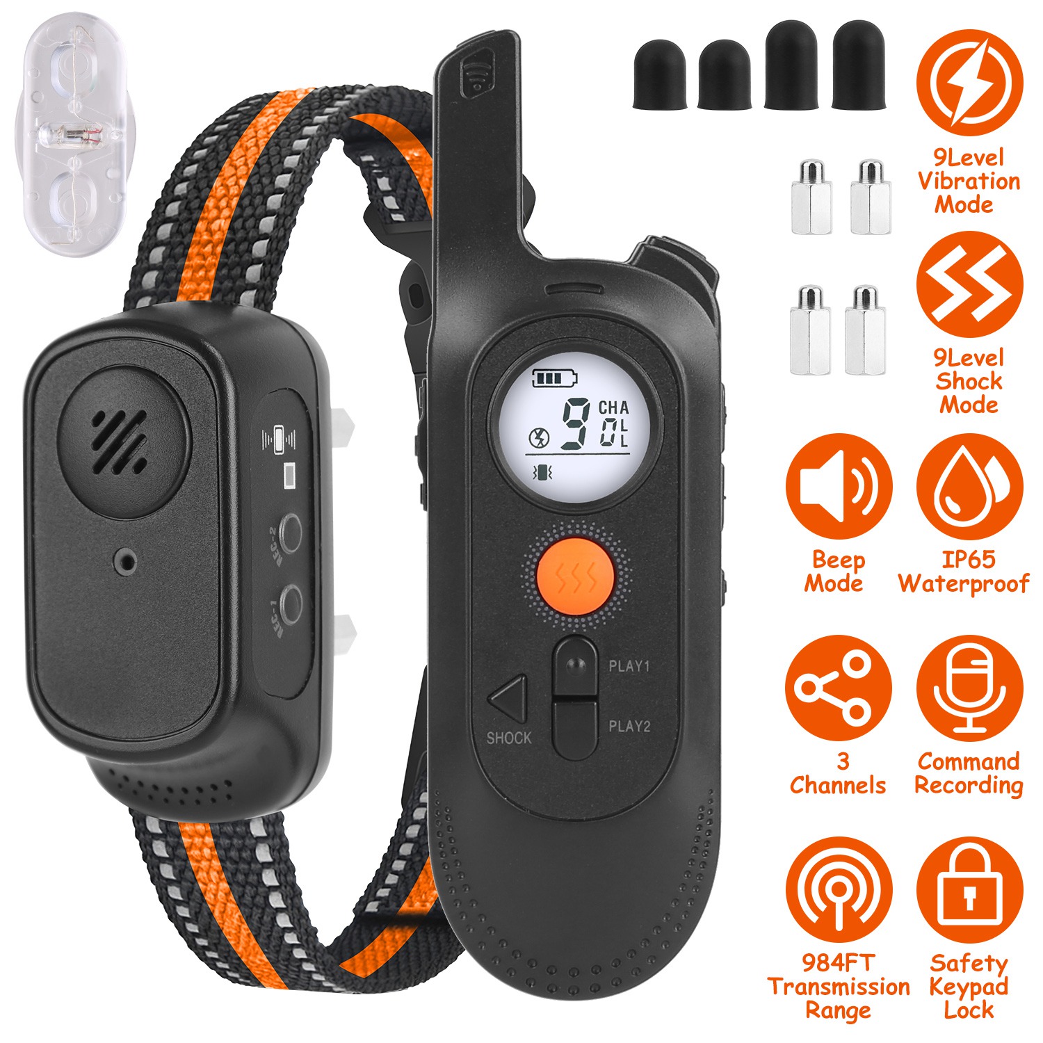 Collar de Adiestramiento para Perros IP65 Resistente al Agua con Voz, Vibración y Corrección Eléctrica - 3 Canales, Transmisor Recargable con Grabación y Bloqueo de Teclado — imagen 1