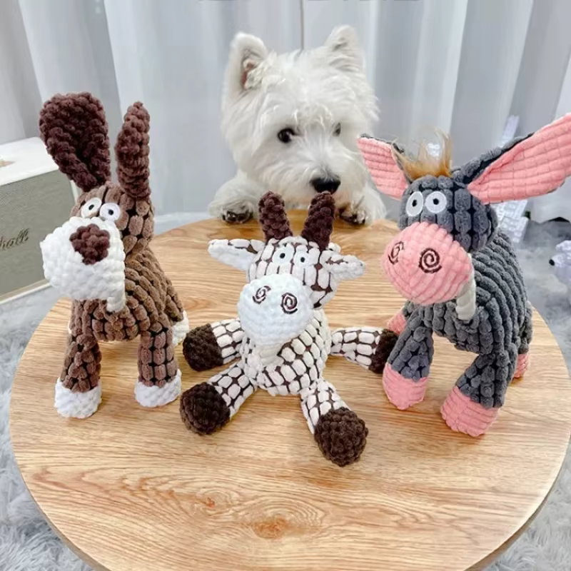 Peluche Juguetes de Mordisqueo Interactivos para Perros Pequeños con Diseño Burro Adorables Sonido Escandaloso para Entrenamiento y Estimulación Mental — imagen 3