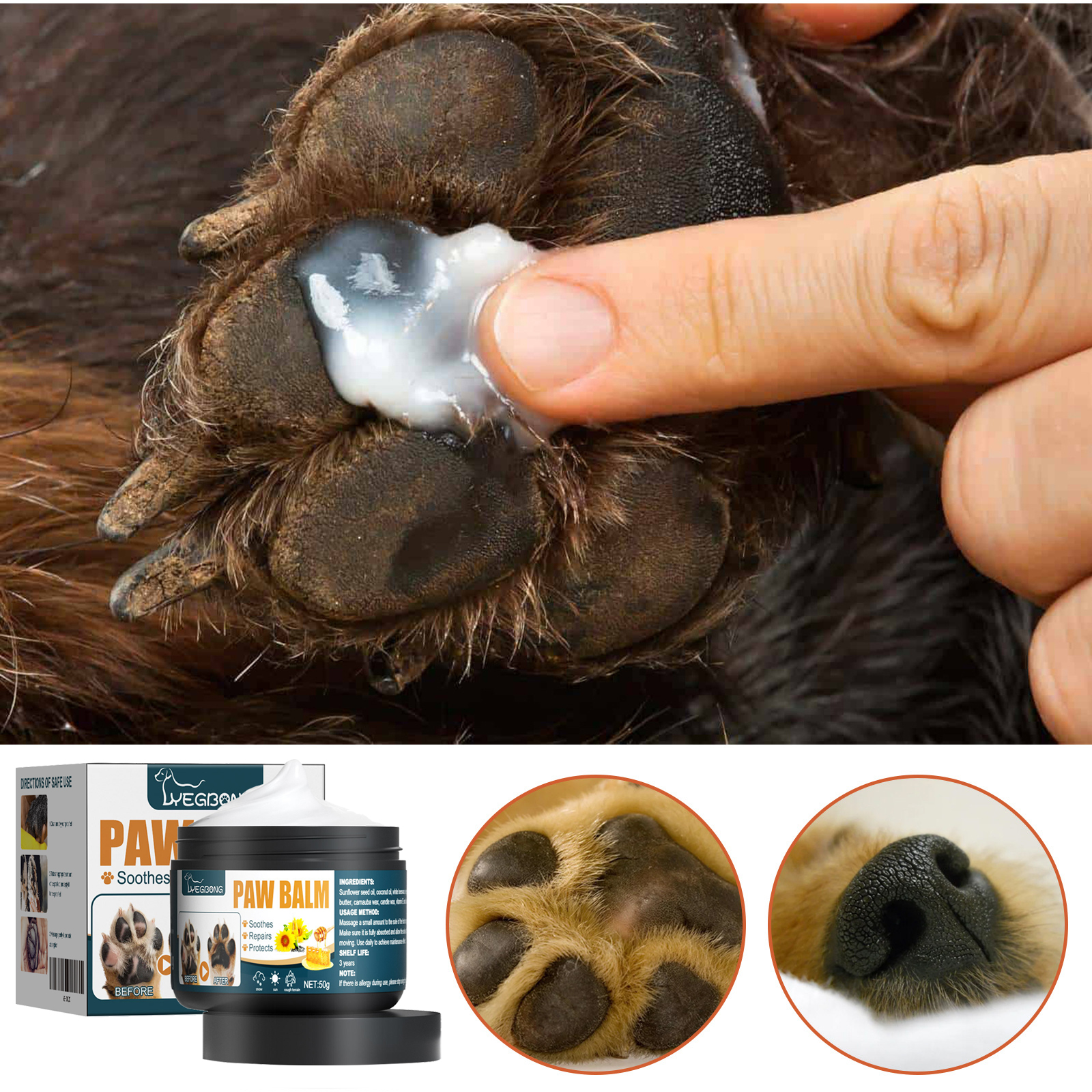 Cremas para Patas de Mascotas Yegbong - Protector de Pieles Secas y Arrugadas para Perros y Gatos con Aceites Naturales — imagen 5