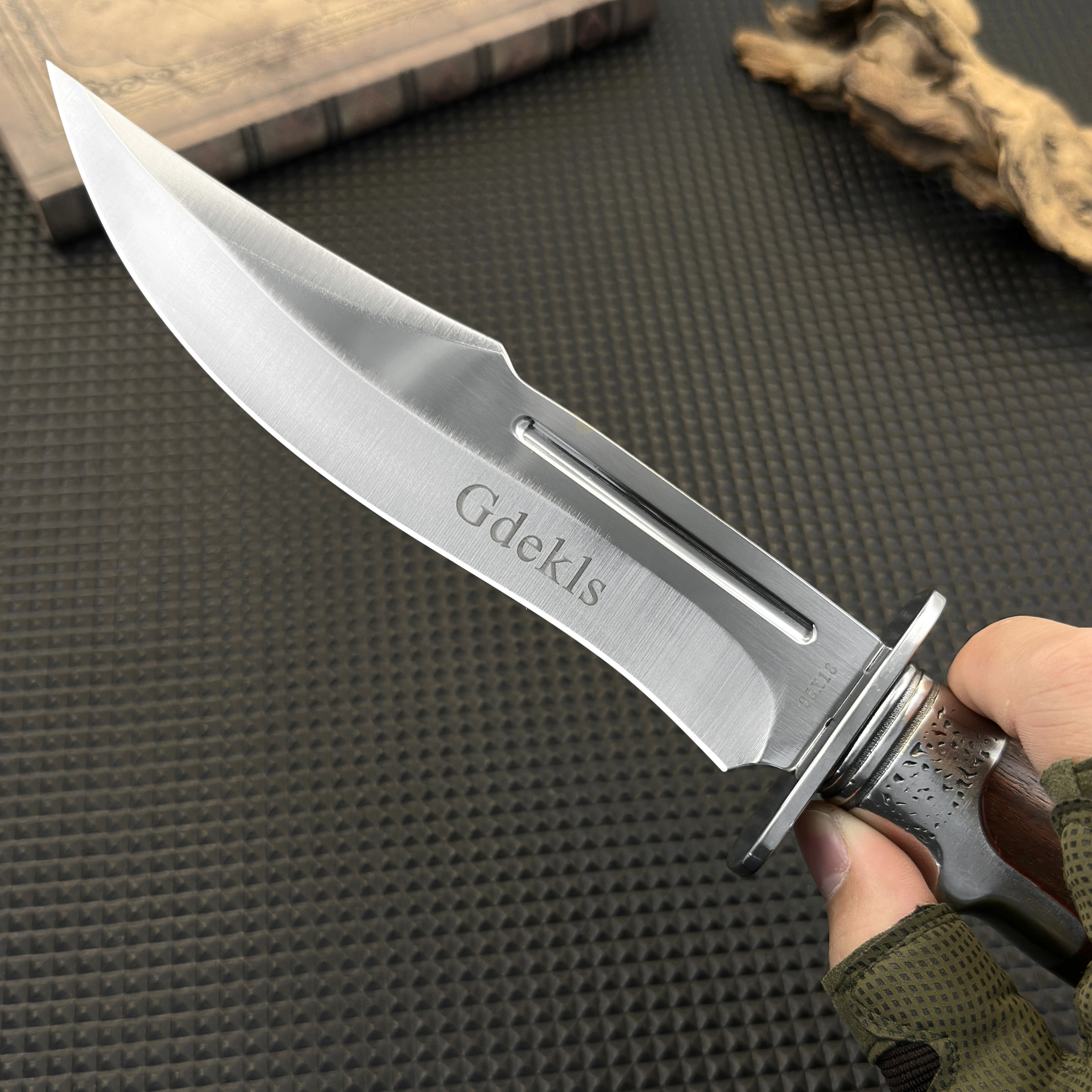 D2 Multi-tool, Hand-forged Bone Knife with a Protective Cover, High-carbon Steel Hunting Knife, Wooden Handle — image 3