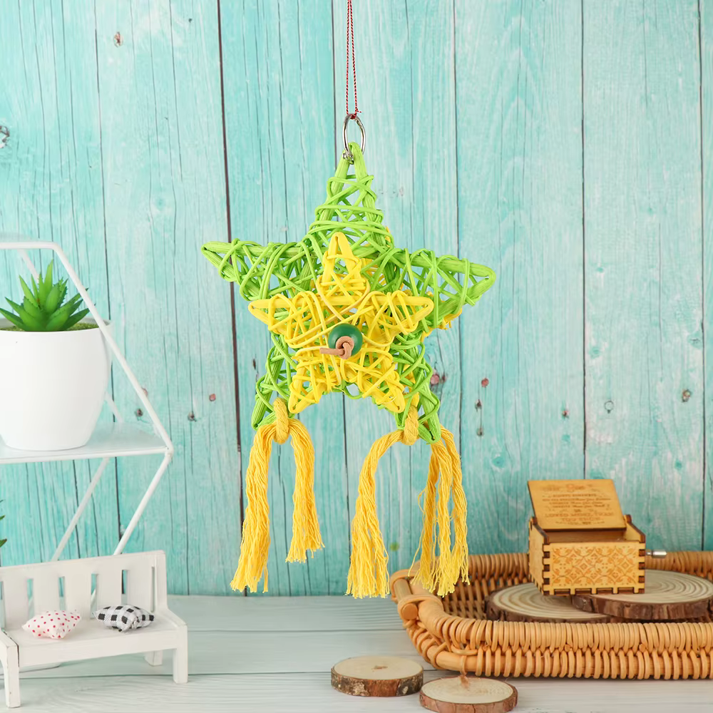 Natural Bamboo Rattan/Paper Weaving Cage Pet Bird Chewing Toys Parrot Cage Foraging Shredder Home Hanging Decoration — image 4