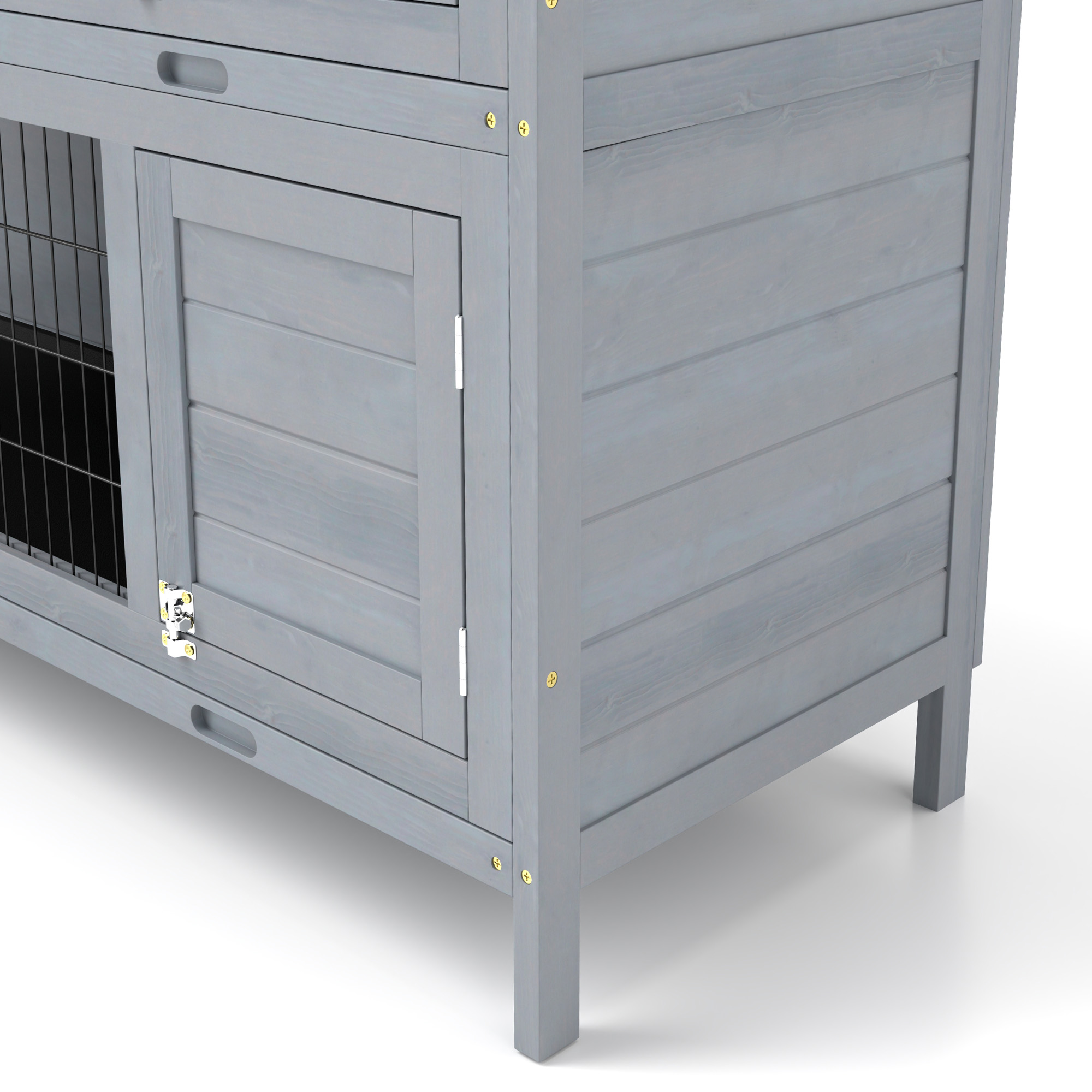 Conejera Grande de Madera de 2 Niveles de 54", Casa para Mascotas, Hábitat para Animales Pequeños con Puertas con Cerradura, Bandeja Antifugas y Techo Impermeable para Conejos, Gallinas y Patos, Interior/Exterior, Gris — imagen 4