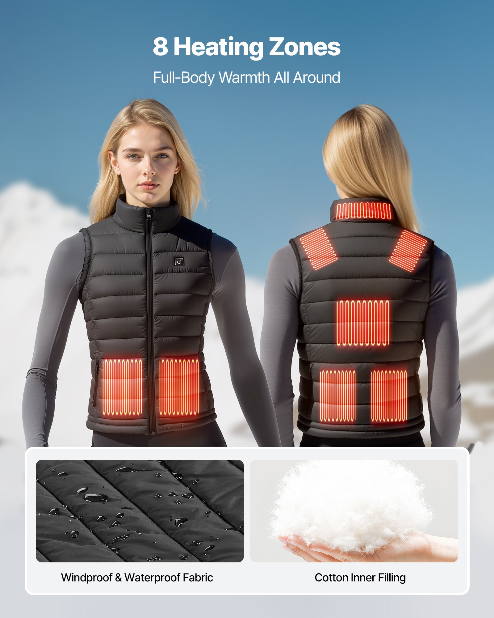 Heated Vest, Women Electric Heating Vest With 16000 MAh Battery Pack, 8 Heating Zones Lightweight Rechargeable Winter-Vest With 3 Levels, For Outdoor Hiking Camping Fishing Skiing, Size S — imagen 3