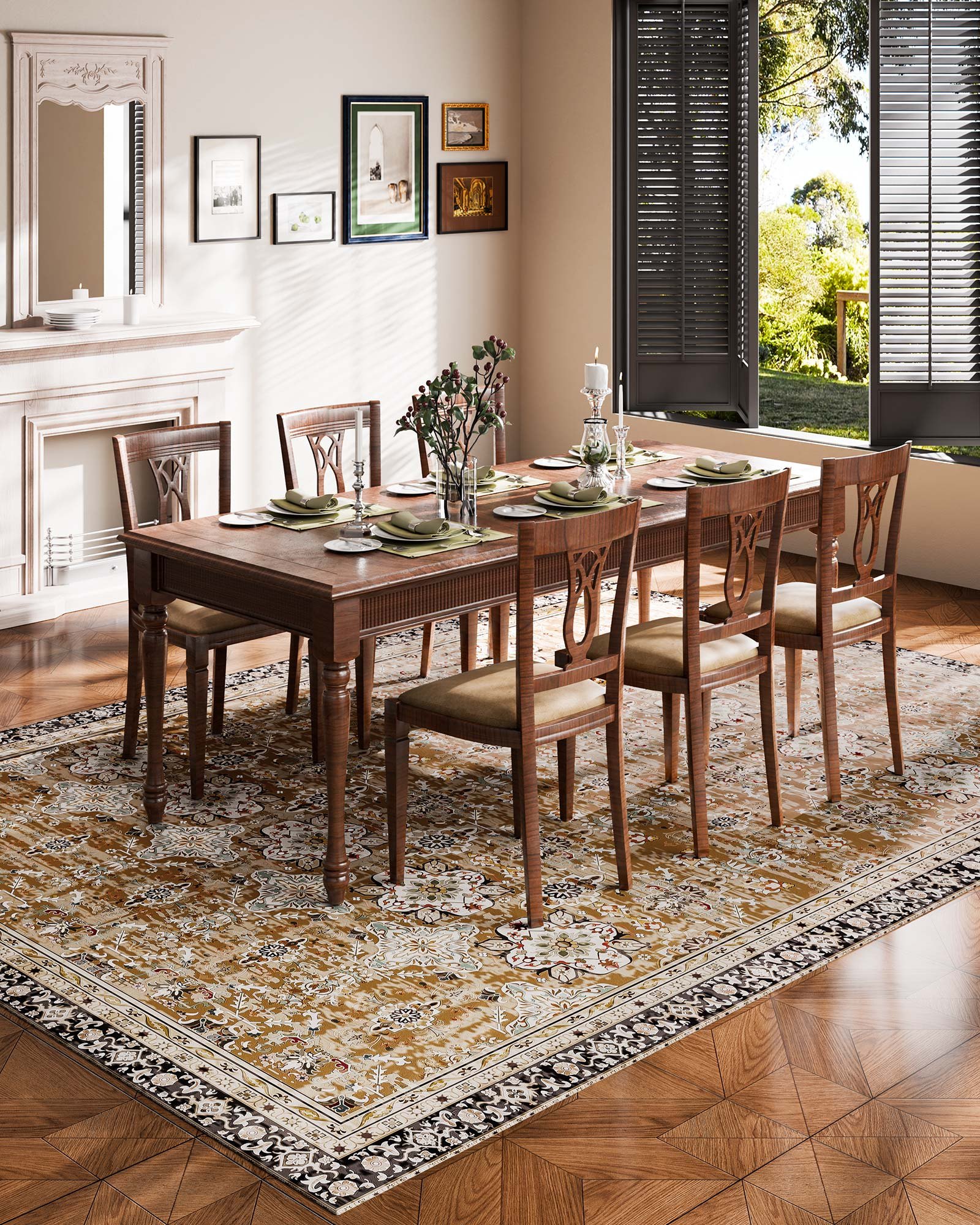 Area Rug, 9 X 12 Ft Large Washable Rug, Non-Slip And Tear-Resistant Soft Carpet, Pet & Child Friendly Vintage Area Rugs, Indoor Mat For Bedroom, Living Room, Kids Room, Office, Brown Green — imagen 2