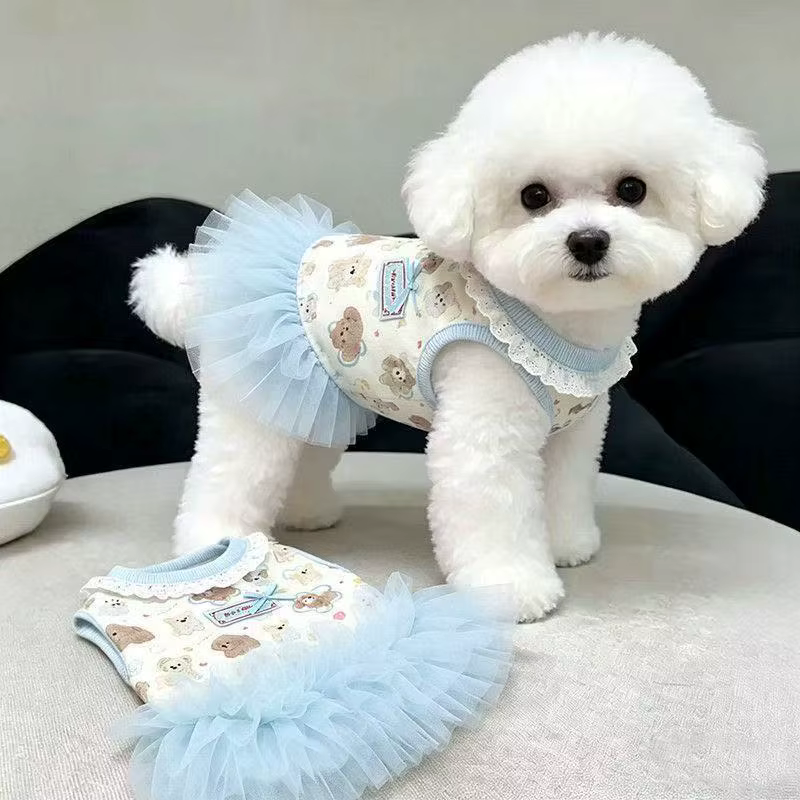 Ropa de Verano para Mascotas - Vestido con Bow Rosa para Gatos y Perros Pequeños con Estampados Animales — imagen 3