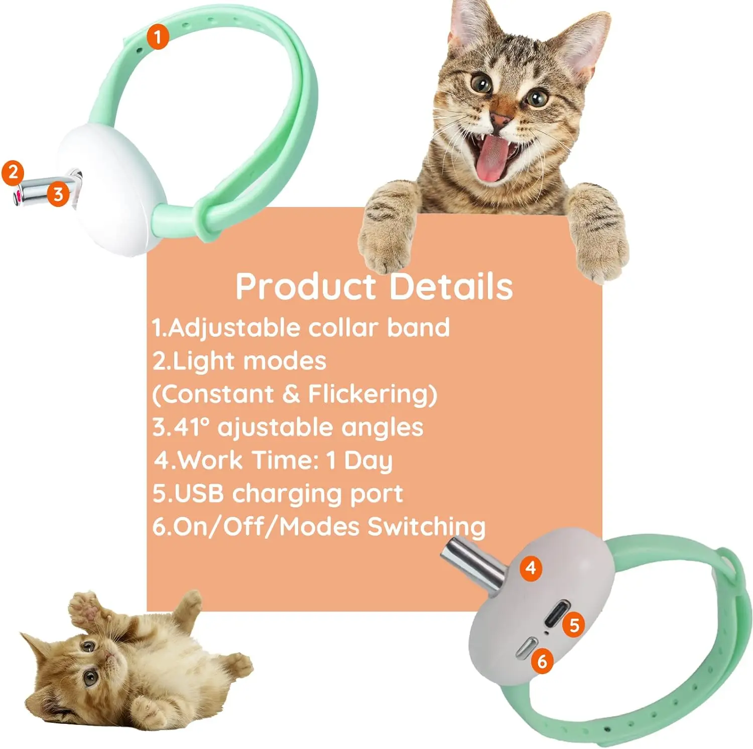Laser Pointer Collar for Cats Wearable Automatic Cat Laser Collar Toy Electric Smart Amusing Collar for Kitten USB Rechargeable — image 2
