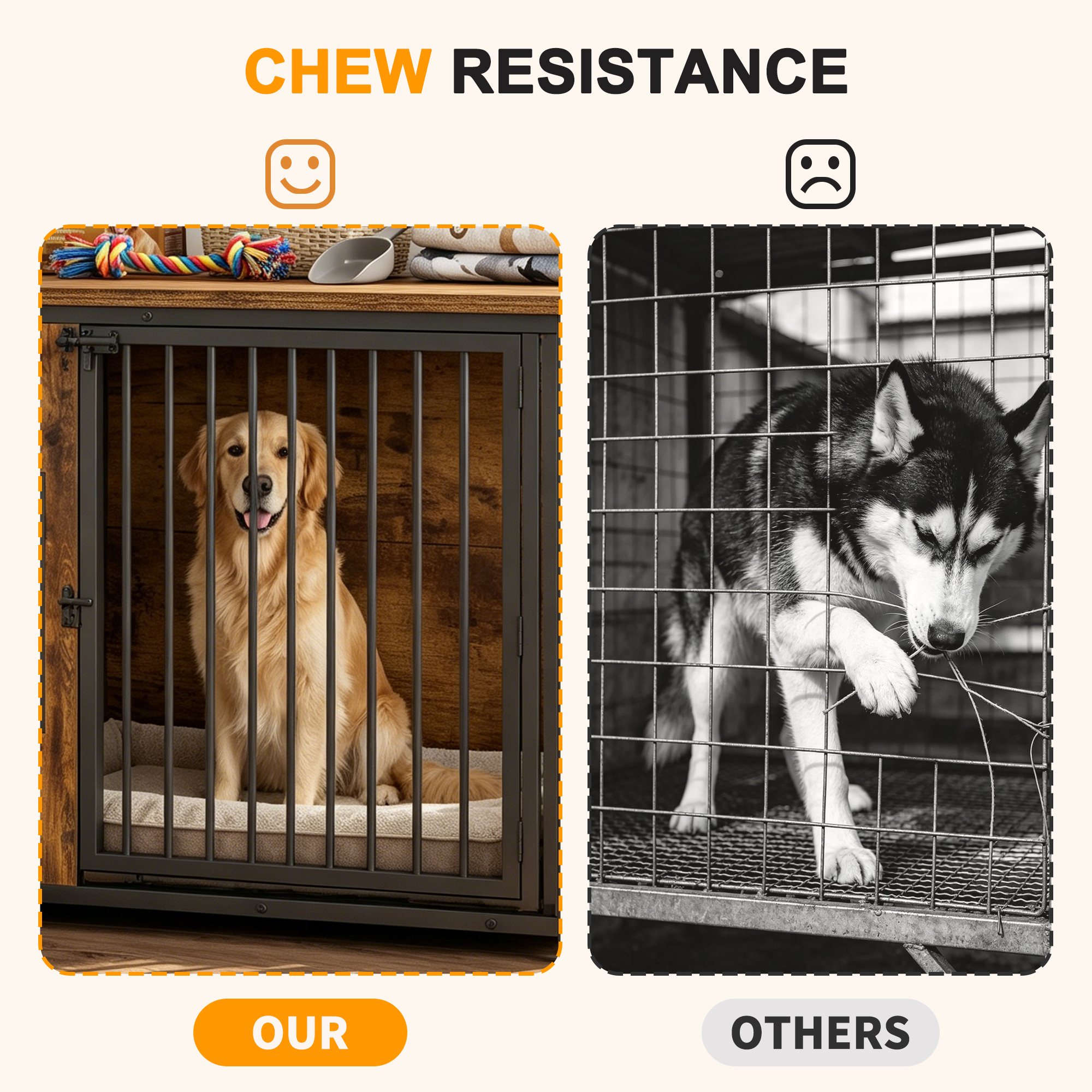 Wooden Dog Crate Furniture, Large Dog Kennel with Storage Top, Indoor Pet Cage — image 5