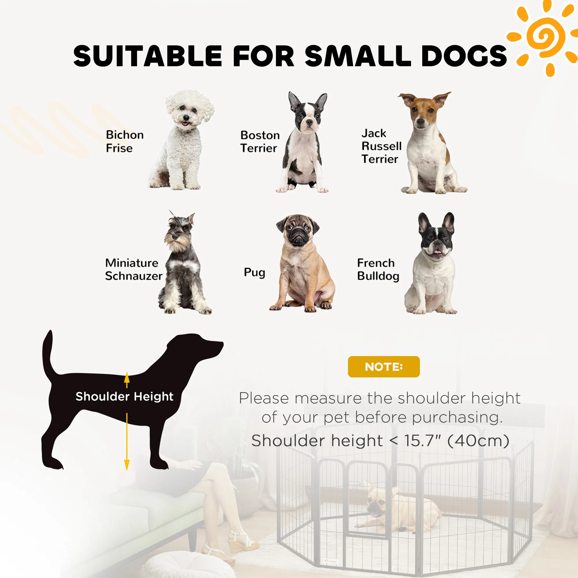 24" Dog Playpen Indoor Outdoor, Portable Foldable 8 Panels Pet Playpen with Door & Strap for Small Dogs — image 6
