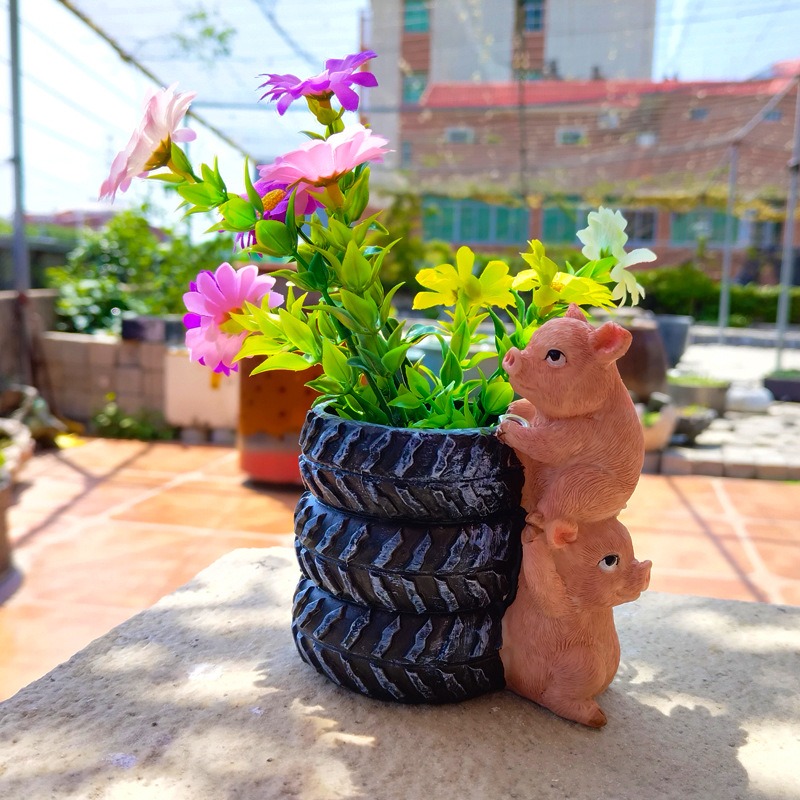 Creative and Cute Pig Tire Flower Pot Courtyard Garden Decoration — image 6