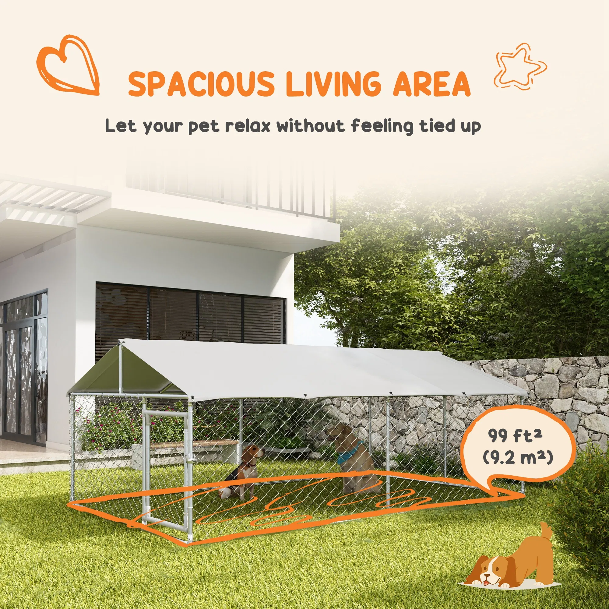 13.1' x 7.5' x 4.9' Outdoor Dog Kennel Dog Run with Waterproof, UV Resistant Cover for Medium Large Sized Dogs, Silver — image 6