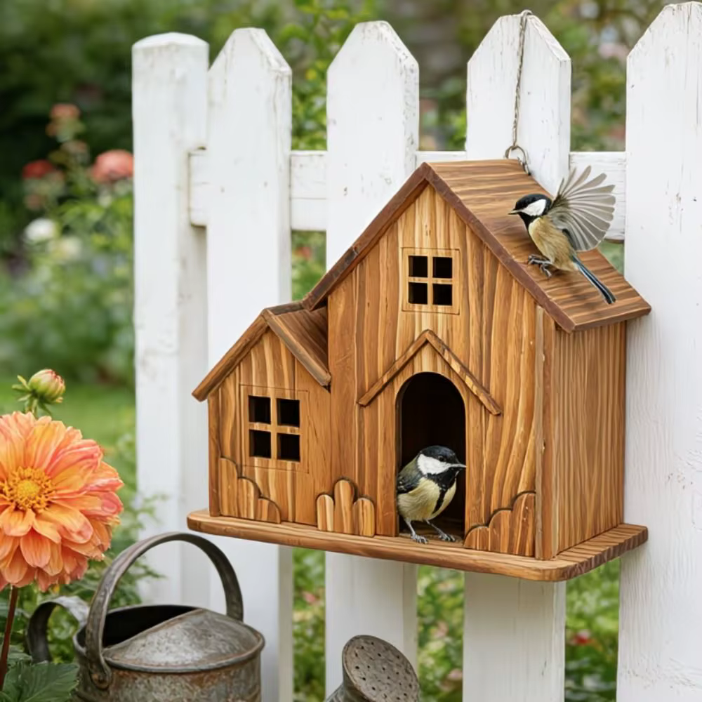 Bird Cages Rainproof Wooden Bird House Ventilation Decorative Hanging Birdhouse Handmade Hatching Nest Tree Balcony — image 5