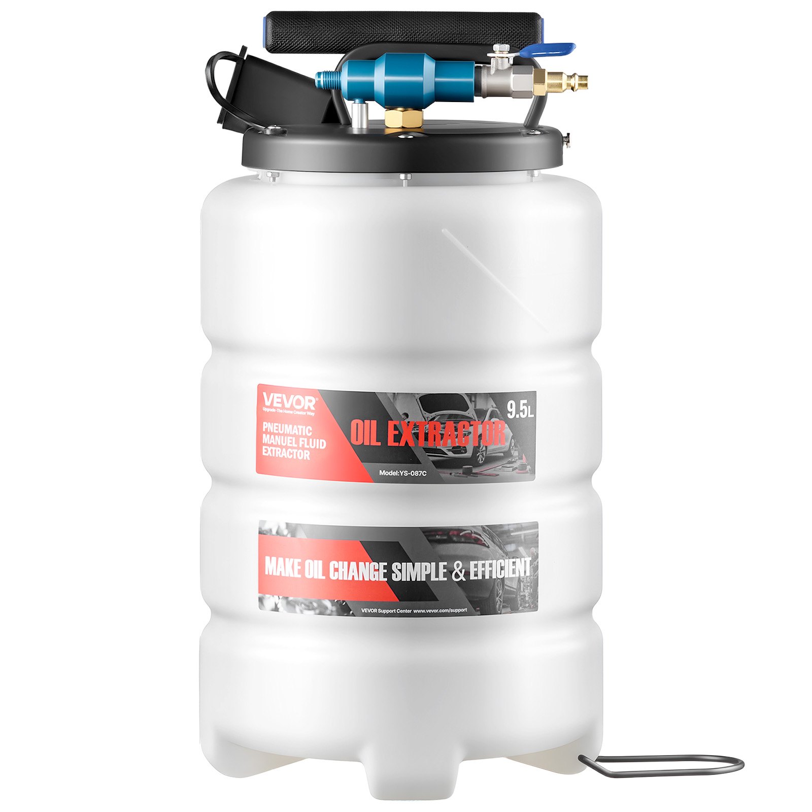 Extractor de Fluidos, Capacidad de 9.5 L con Bomba Manual Neumática para Vacío con Caballo de 59 Pulgadas y Tres Tubos de Extensión de 47 Pulgadas, Bomba de Cambio de Aceite con Tanque PE para Autos, Cortacéspedes, Barcos — imagen 1