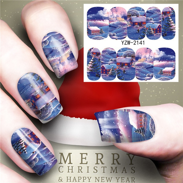 Christmas Water Nail Stickers Transfer Decals Sliders Snowman Deer Halloween Gel Polish Wraps Nail Decor — image 10