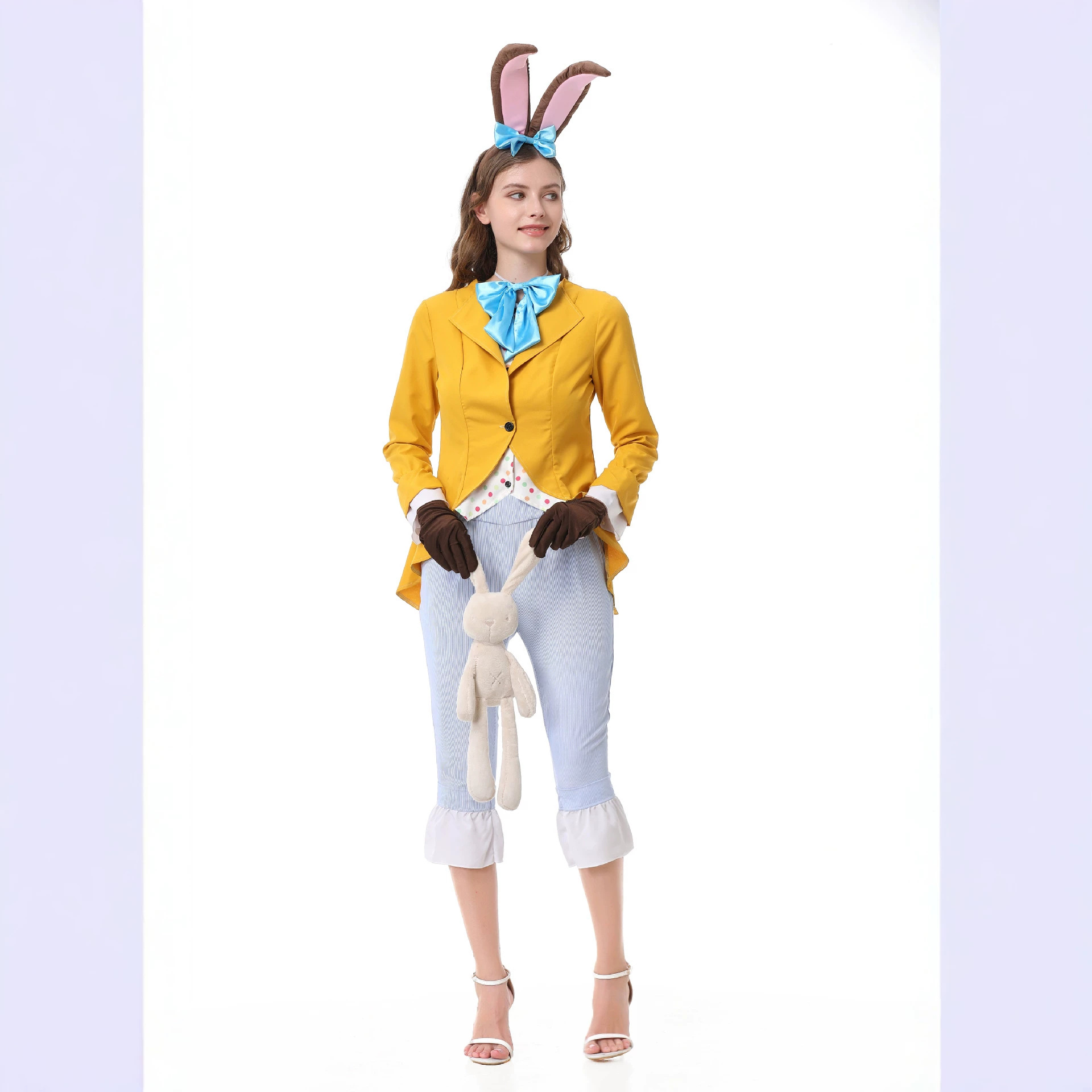 Bunny Rabbit March Hare Cosplay Costume Adult Women Yellow Rabbit Mr. Suit Halloween Stage Costume — image 4