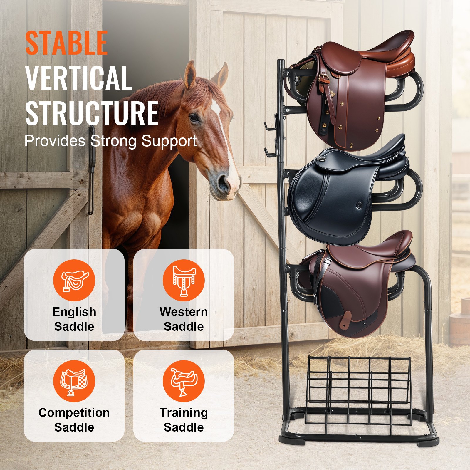 Freestanding Saddle Stand, 30 X 30 X 68.5 In, 3 Tiers Saddle Rack, Heavy Duty Saddle Blanket Holder With Removable & Rotating Tiers, English & Western Saddle Rack For Tack Room Organization — image 2
