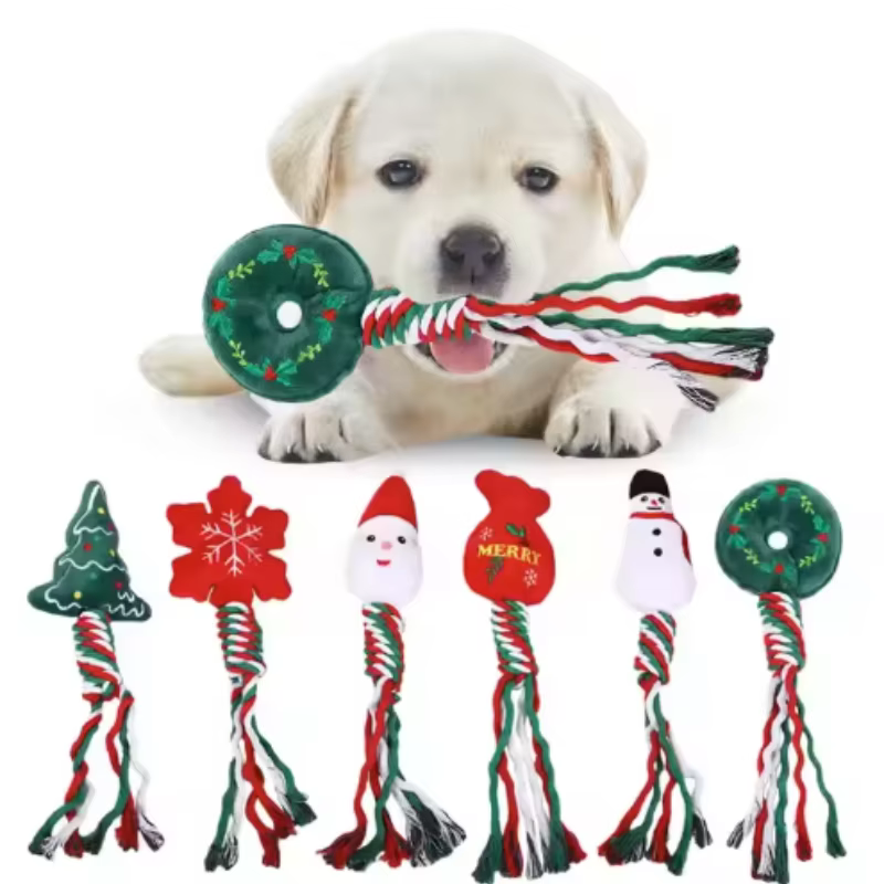 Interactive Dog Chew Toy - Cotton Rope Squeaky Knot Molar Bite Toy Funny Cute Puppy Squeakey Chew Stick Pet Supplies — image 3