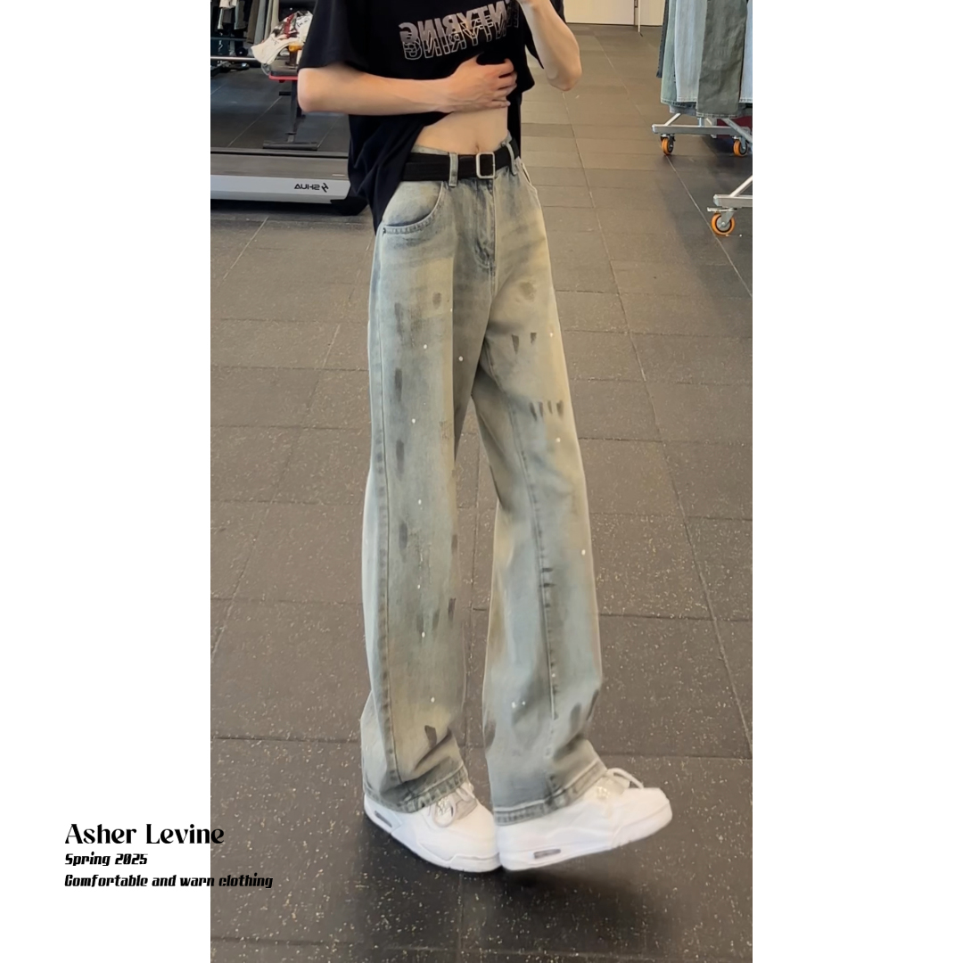 Pantalones de Denim con Huellas de Gato para Hombre - Estilo Relajado Recto — imagen 5