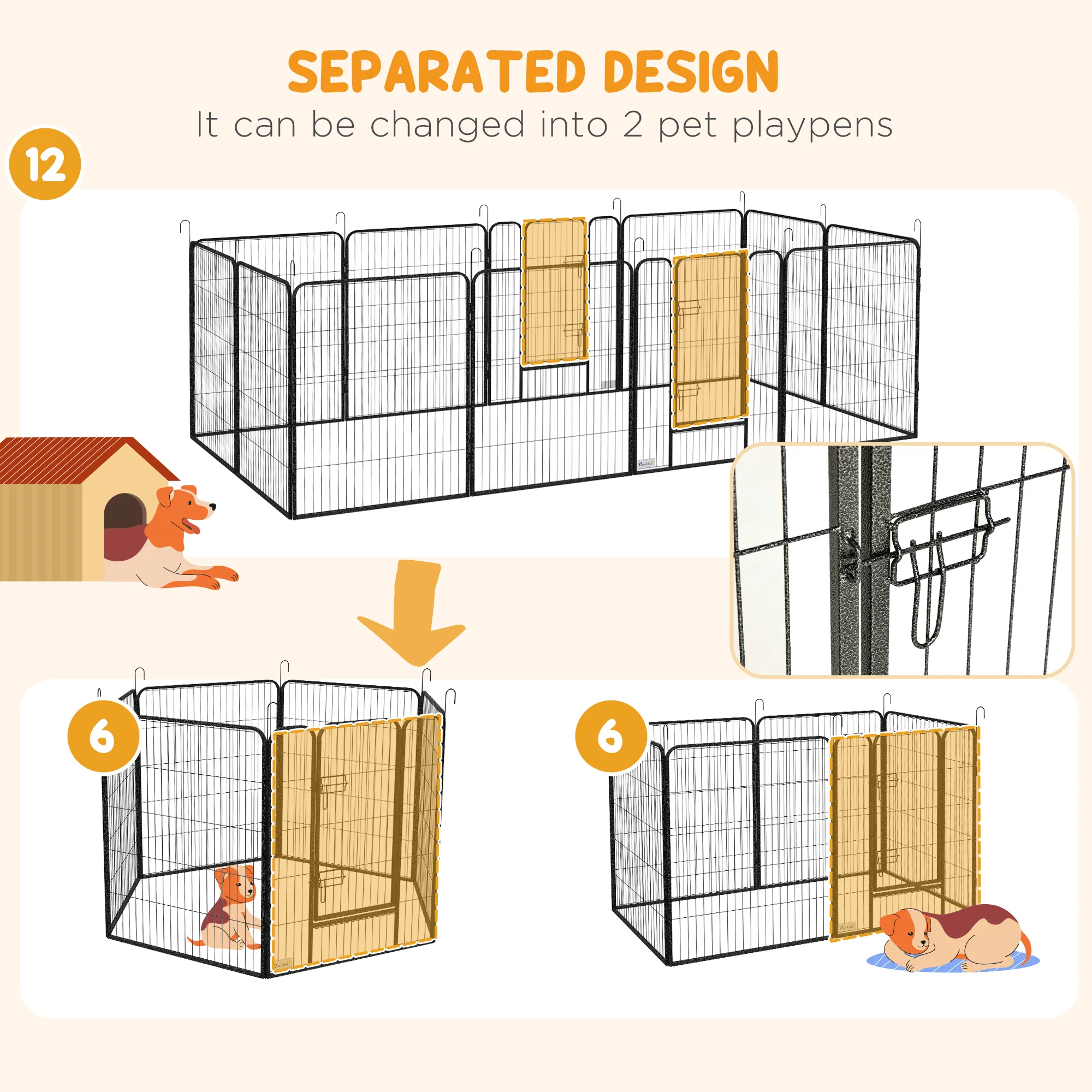 Dog Pen with Gate, 12 Panels Puppy Playpen, Dog Fence, 39"H — image 3
