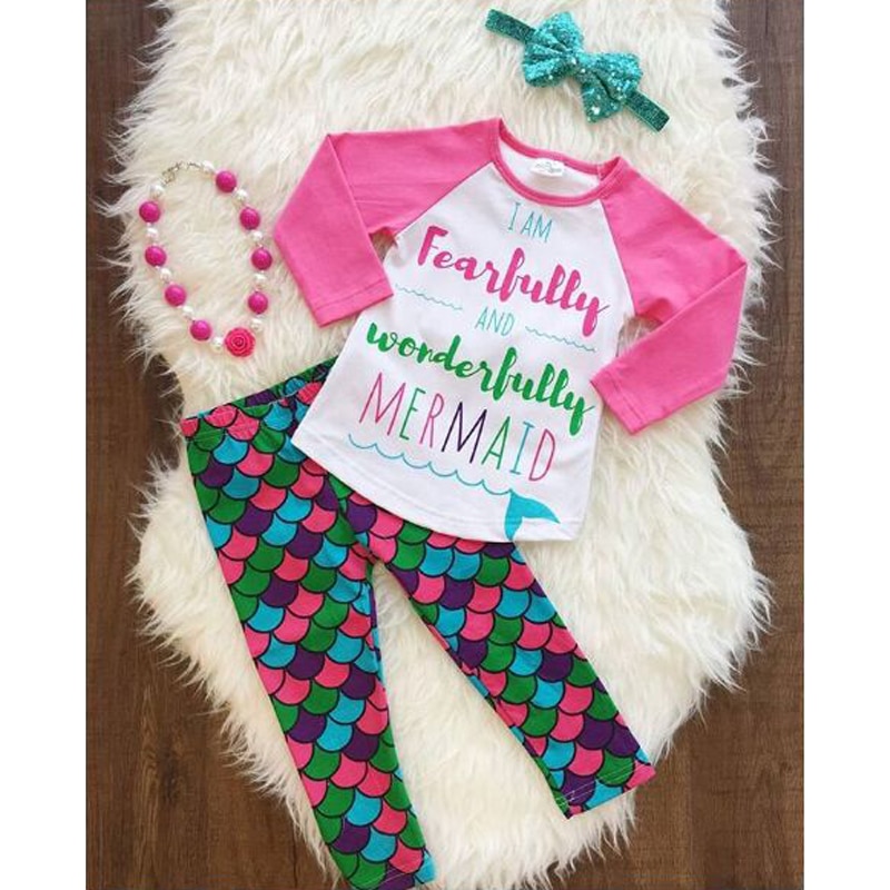 Hermoso y Lindo Conjunto de Pijama Estampado de Sirena para Niñas, Camiseta de Manga Larga con Pantalón, Ropa de Dormir — imagen 1