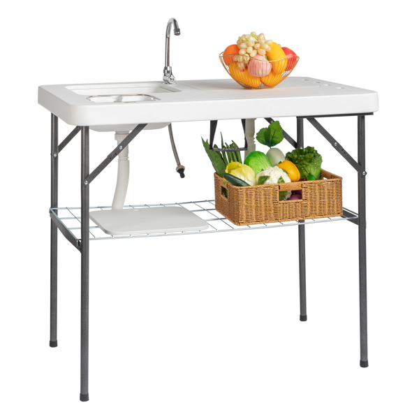 With Wire Mesh, White, Outdoor Fish Killing Table, HDPE, Rectangular Shape, Foldable — image 2