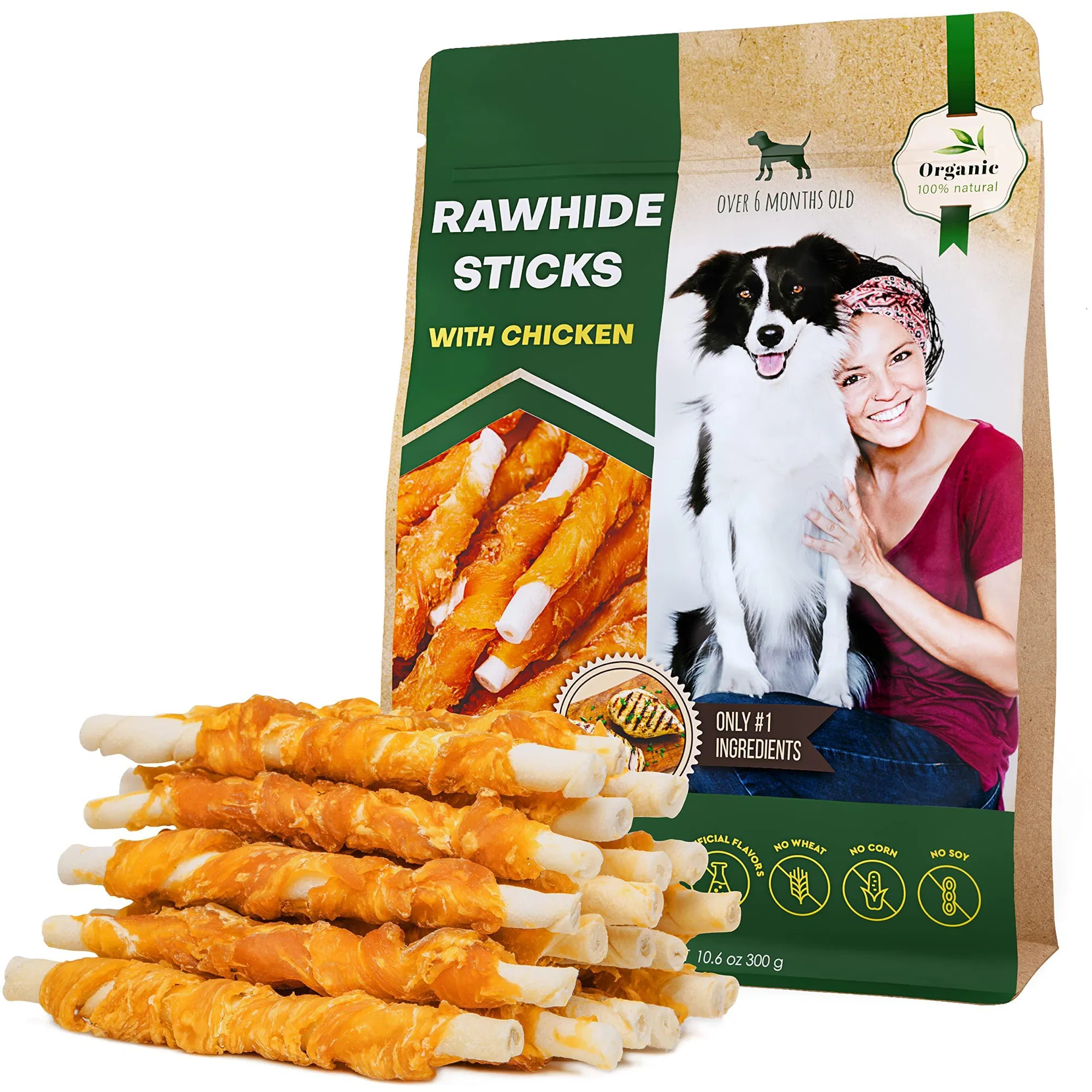 Palitos de Perro Envueltos con Pollo y Raciones Naturales para Mascotas sin Grano ni Gluten, Ingredientes Orgánicos y Humanos, Snacks Secos en Lote para Entrenamiento de Perros Pequeños y Grandes