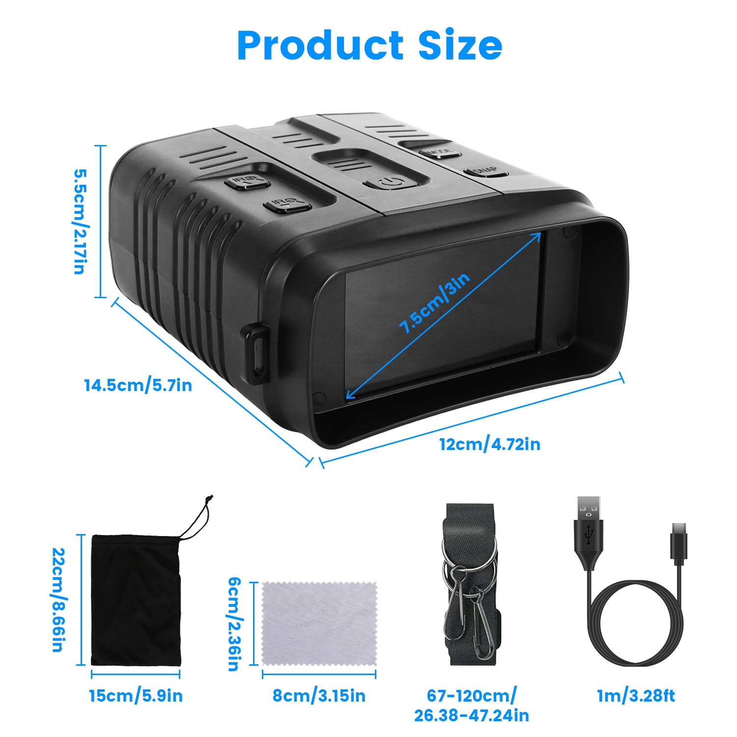 Gafas de Visión Nocturna 4K Binoculares a Todo Color con Zoom 10X, Alcance de Visión de 2624ft, Pantalla de 3in, Tarjeta MMC de 64G, Control por App WIFI, Guarda Fotos y Video, Ideal para Camping, Caza y Seguridad — imagen 6