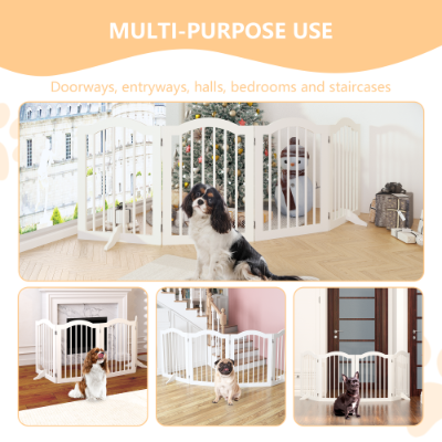 27.6 Height Tall Freestanding Pet Gate, 4 Panels Foldable Dog Gate, Solid Wood Folding Safety Fence Wooden Dog Gate With 2 Pcs Support Feet Ideal For Stairs, Doorways, Halls, Kitchens — image 3