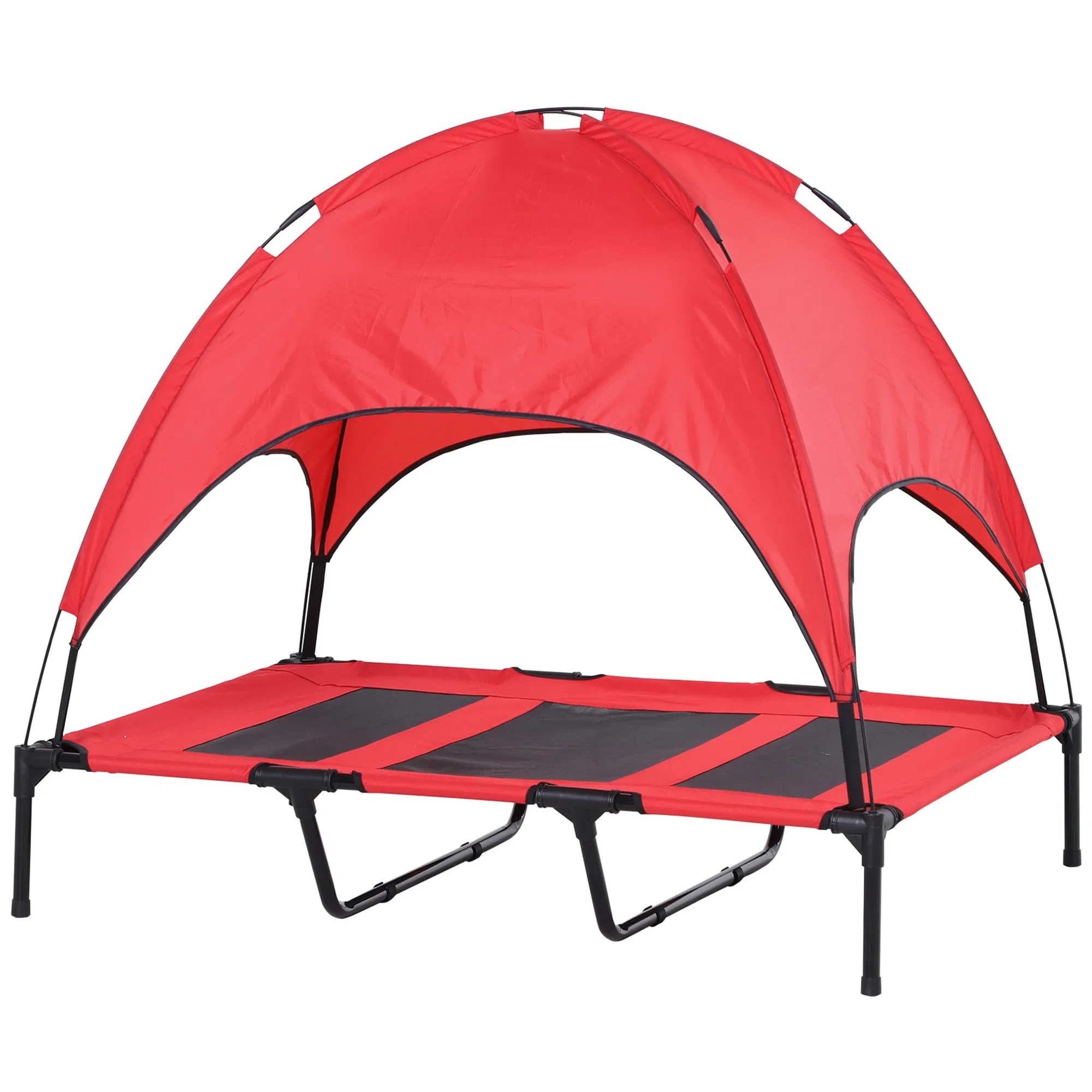 Cama Elevada para Perros de 48" x 36" con Sombrilla UV y Protección contra el Sol, Colchón Portátil para Canes Medianos y Grandes con Soporte de 110 lbs, Rojo — imagen 7