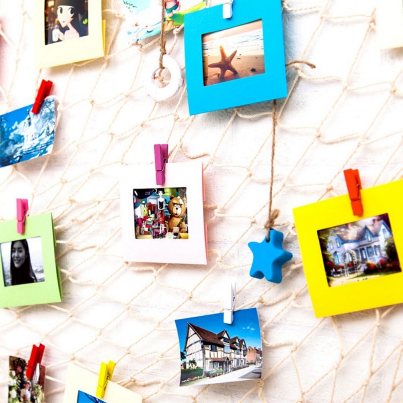 DIY Hanging Picture Photo Frame Display with Clip and Fishing Net Rope Wall Decor Props Wall Decor Photo Frame Set — image 3