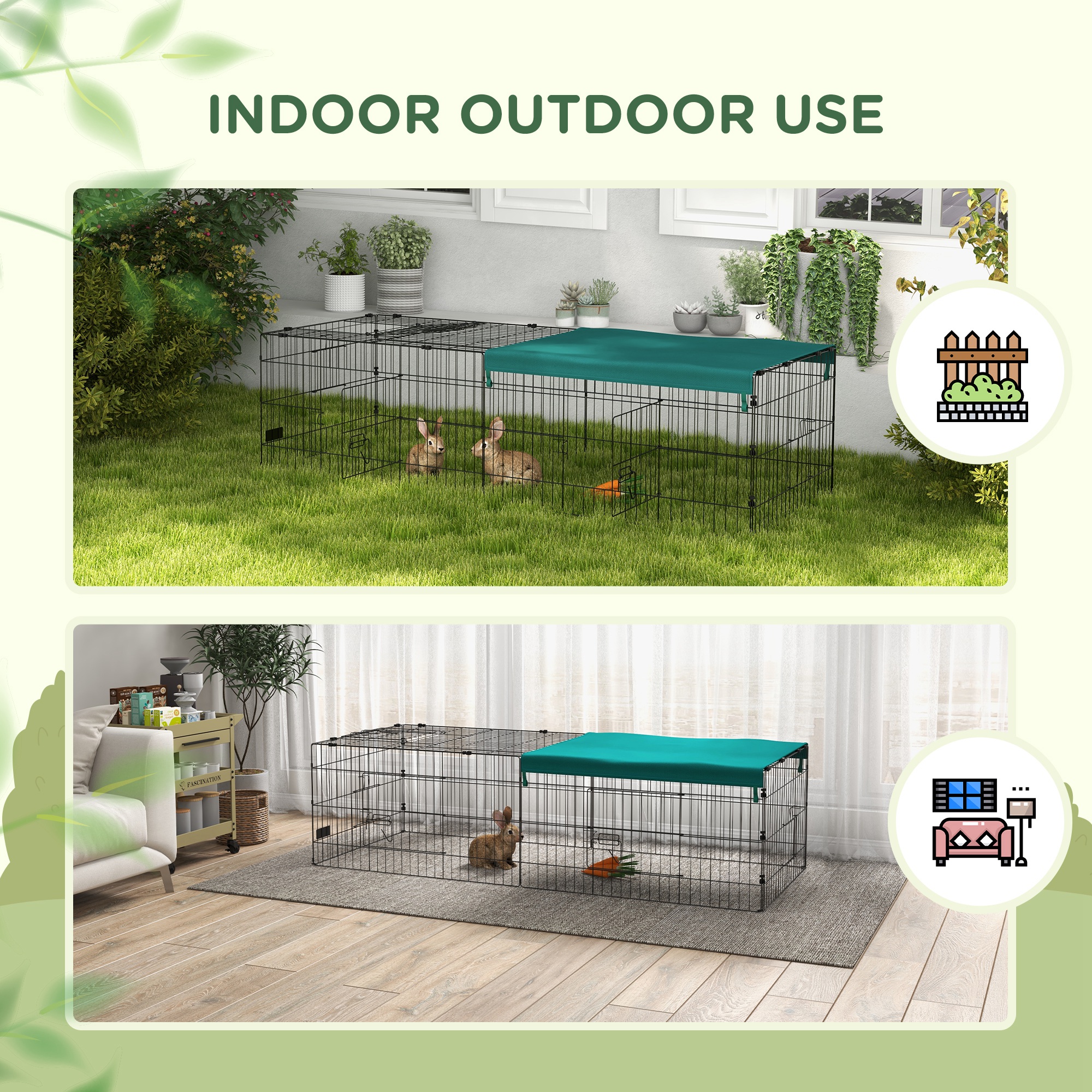 73" Small Animal Playpen with Roof for Rabbits, Chicken, Chinchillas for Indoor/Outdoor Use, Green — image 8
