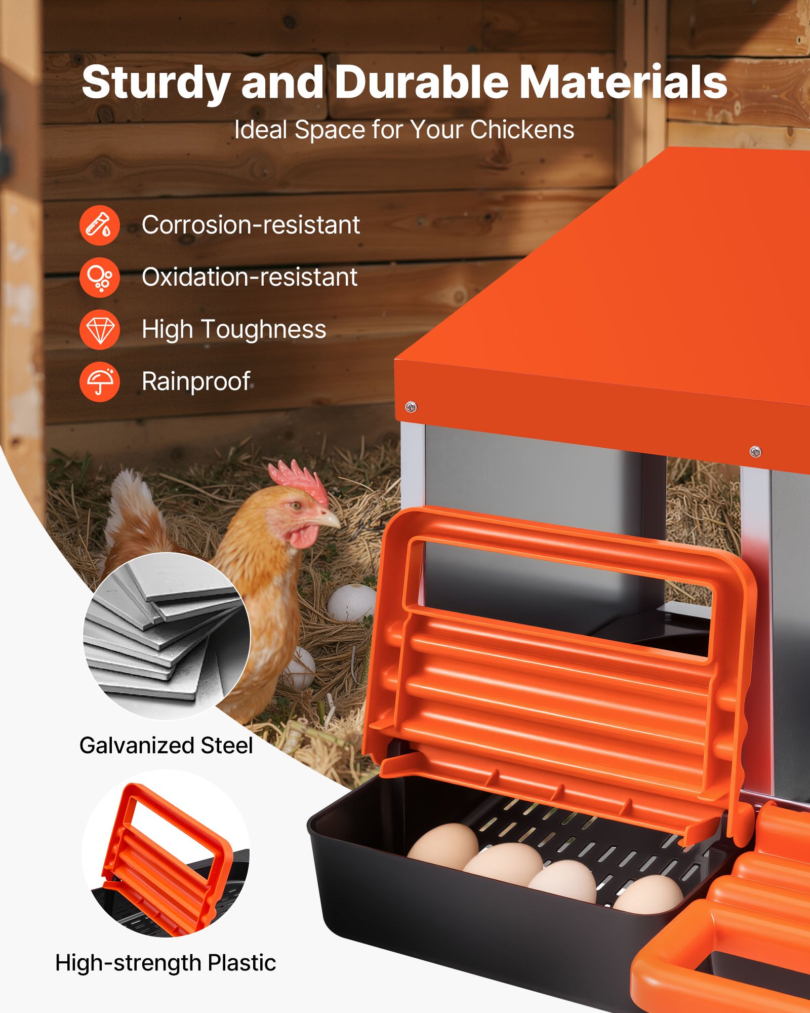 Nidales para Gallinas de 2 Niveles, 6 Compartimentos, Cajas Metálicas de Puesta con Tapas Protectoras de Recolección, Nidal con Sistema de Salida de Huevos, Fácil de Armar, Ideal para Gallinas, Patos y Otras Aves de Corral — imagen 4