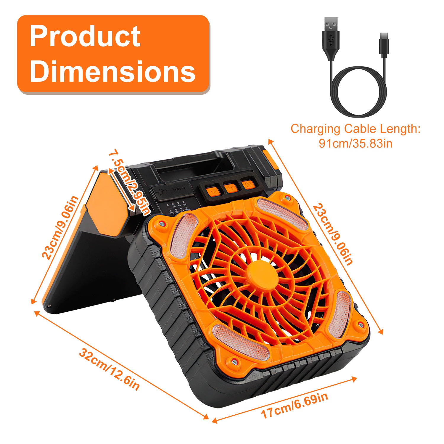 Solar Camping Fan With LED Lantern 5200mAh Rechargeable Battery Operated Portable Fan With Emergency Power Bank 4 Wind Speeds 3 Light Modes 3 Timers For Hiking Fishing Travel — image 4