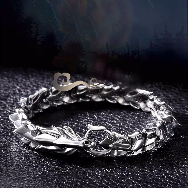 925 Silver-Plated Retro Dragon Head Keel Bracelet Hip-Hop Domineering Exaggerated Punk Hand Jewelry — image 1
