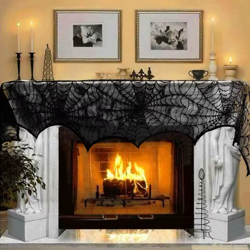 Halloween Decoration Lace Spider Web Skeleton Skull Tablecloth Black Fireplace Mantel Scarf Event Party Decoration Supplies — image 3