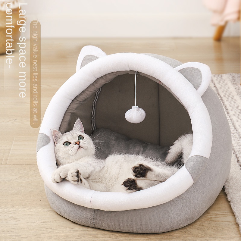 Cat House Universal Four Seasons Enclosed Cat House Dog Bed Winter Warm Pet Bed Cat Villa — image 2