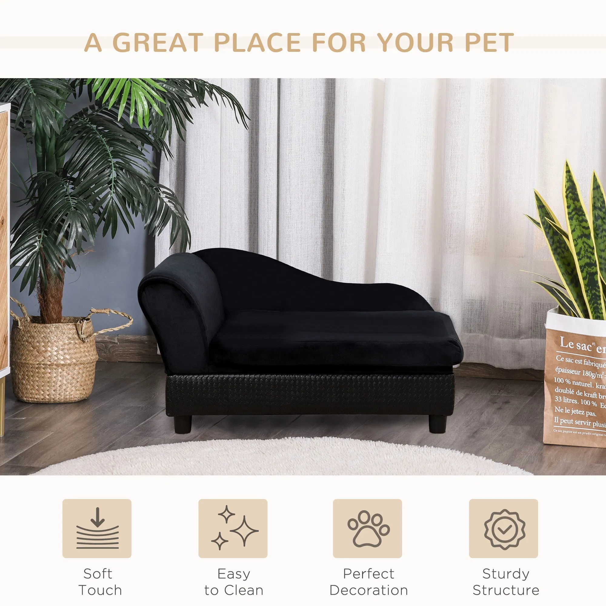 Luxury Dog Bed For Small Dogs, Hidden Storage, 3 In Foam Cushion, Modern Pet Sofa, Black — image 4