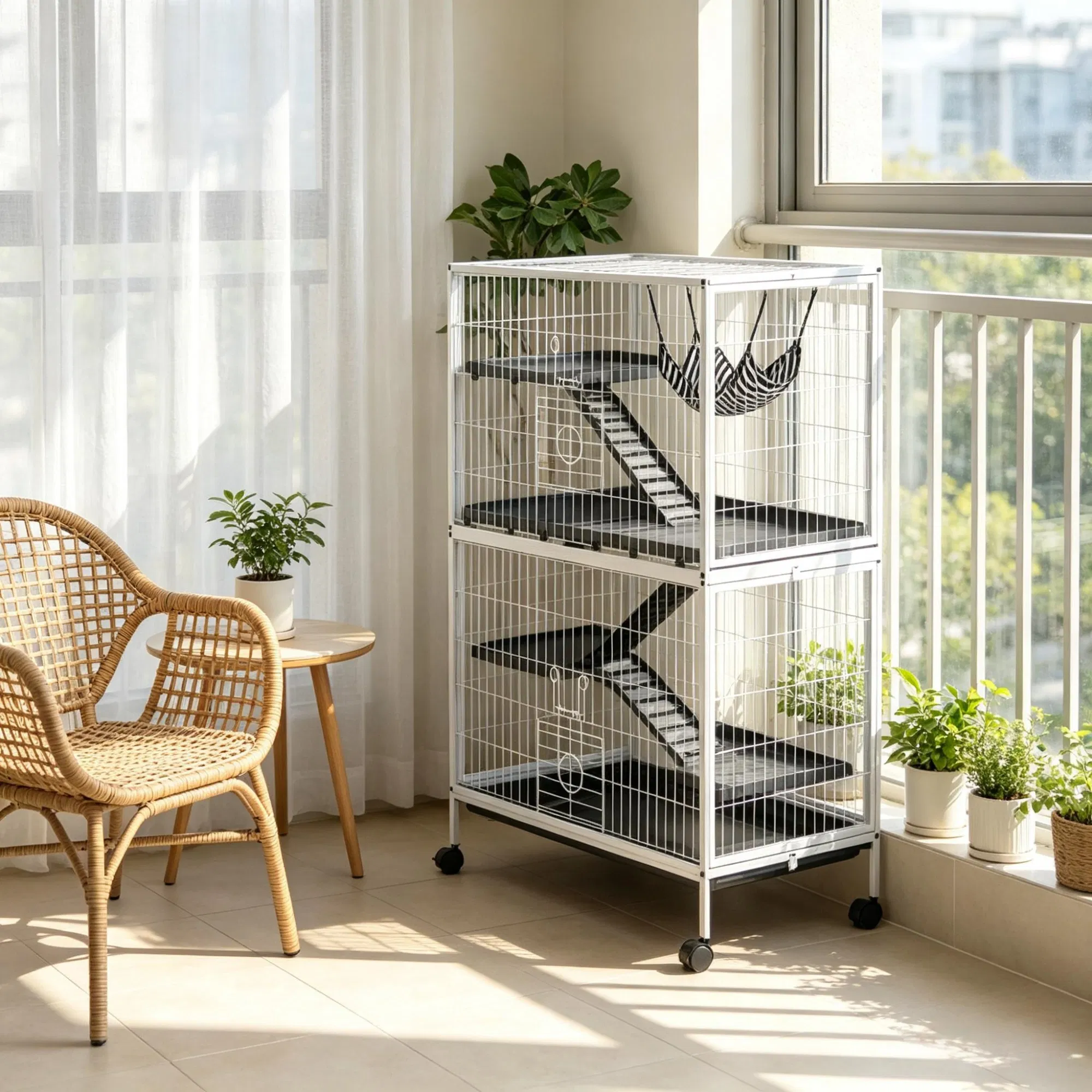 Tall Rolling Ferret Chinchilla Cage Small Animal Pet Habitat with Hammock, 4 Doors, Removable Tray — image 8