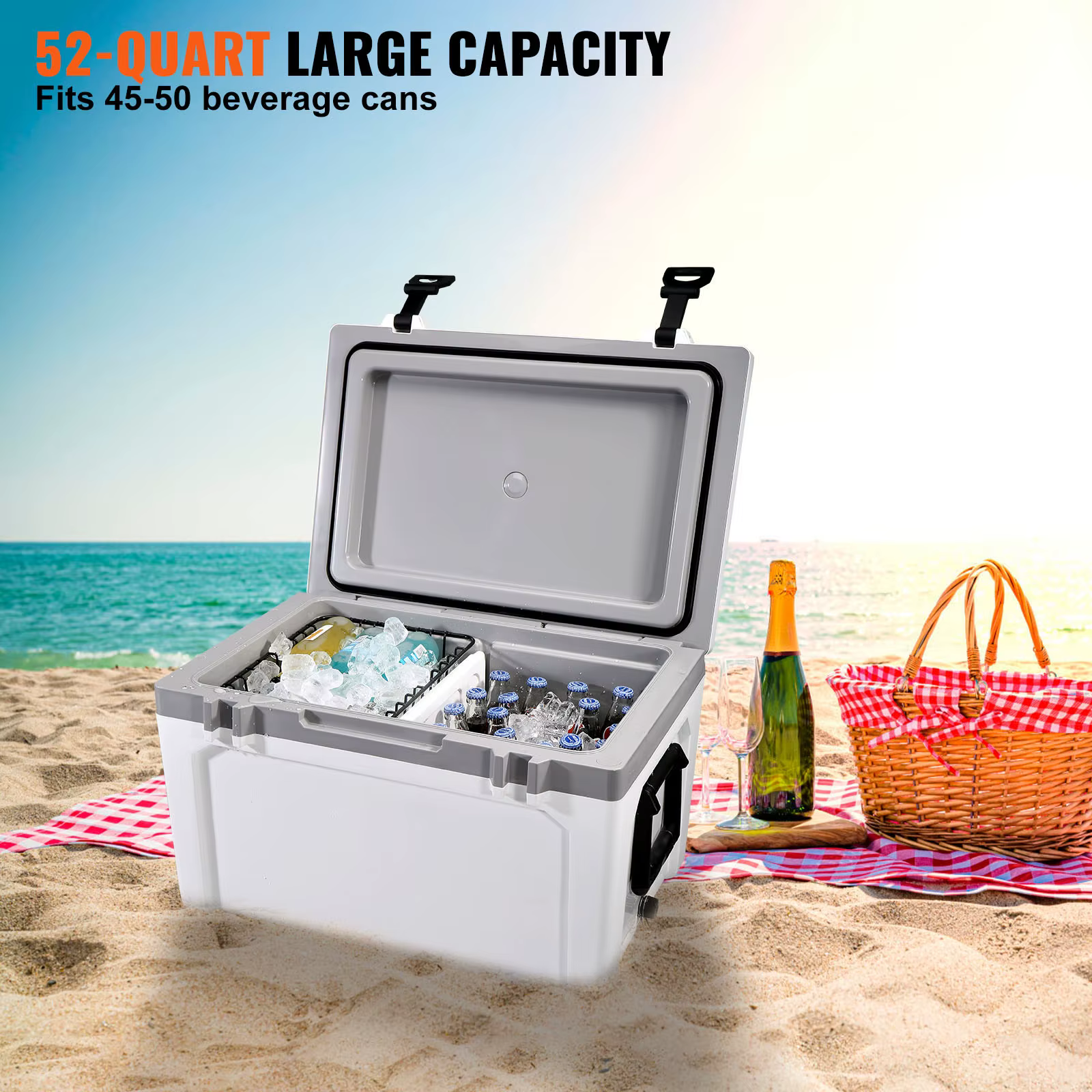SucceBuy 52 QT Portable Hard Cooler Fully Insulated Ice Chest Cooling Box Goods Basket for Beach Outdoor Camping Travel — image 4