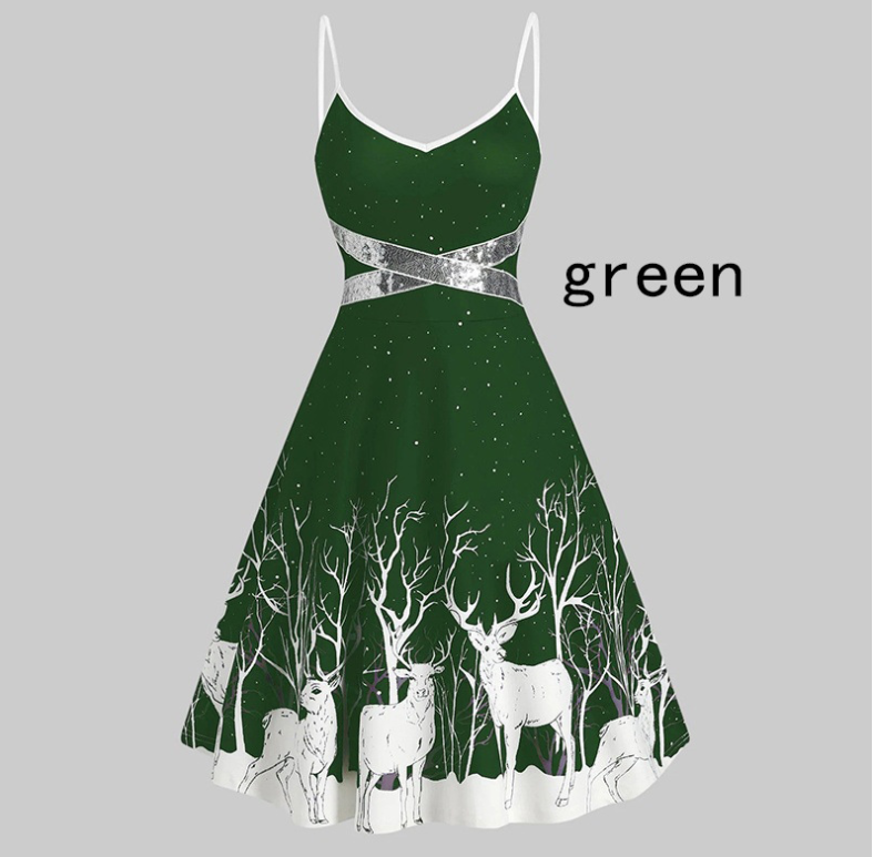 Women's Christmas white deer dress with A sexy A-line tie — image 4