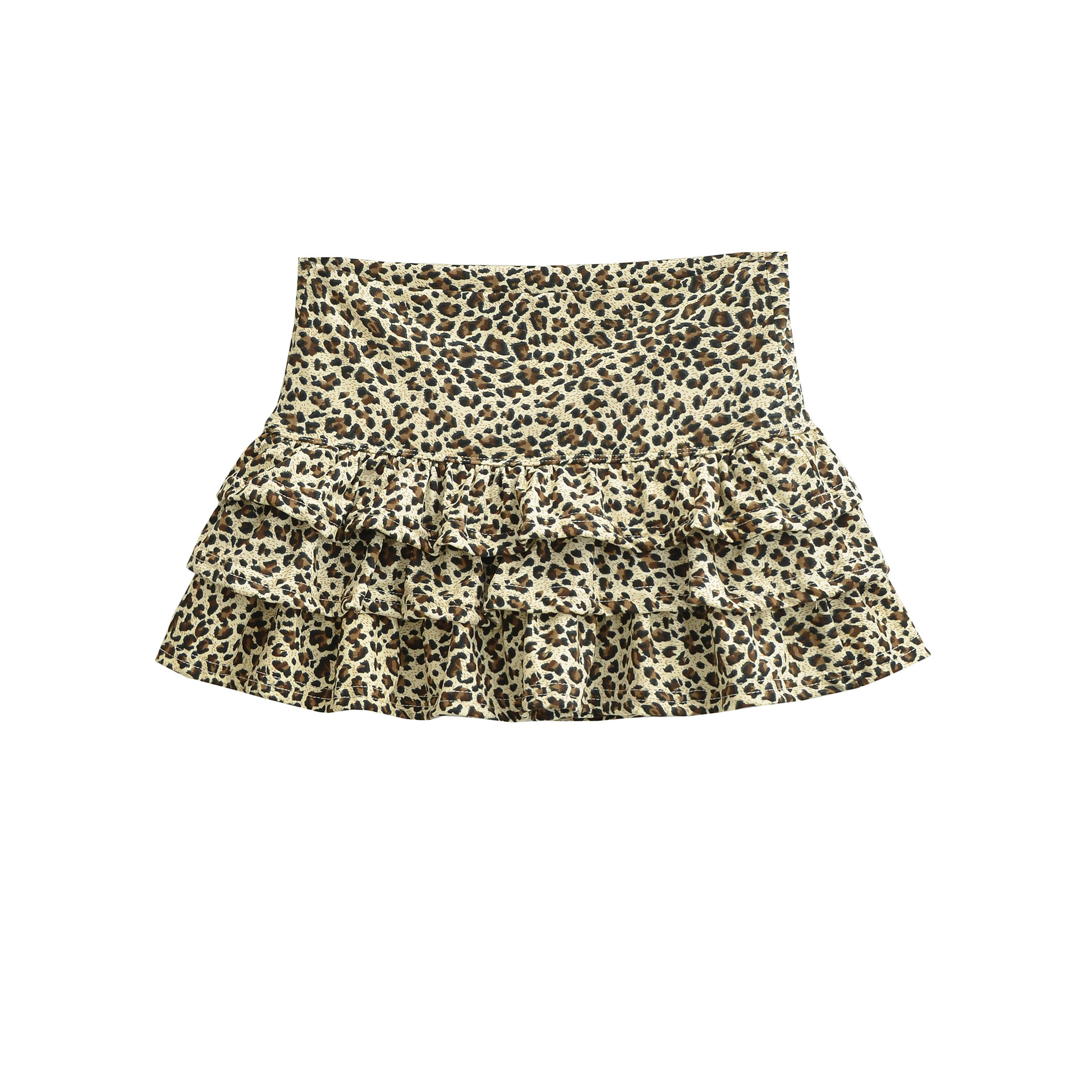 Leopard Print Mini Skirt with Ruffled Tiered Cake Design, A-Line High-Waisted Women's Skirt — image 4