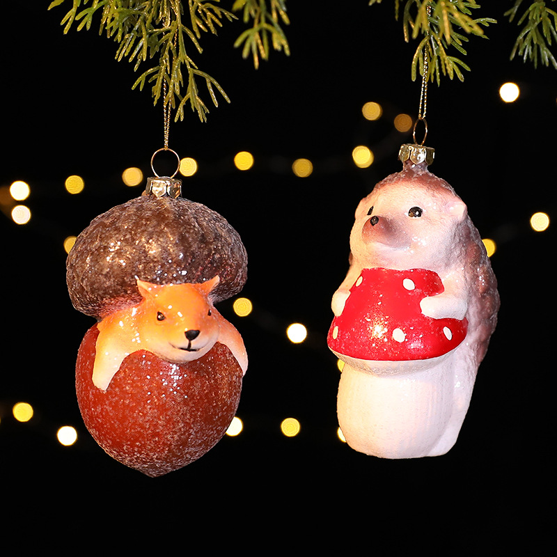 Decoración de Árbol Navideño con Zorro y Erizo Irregular - Bola de Colgar para Navidad — imagen 2