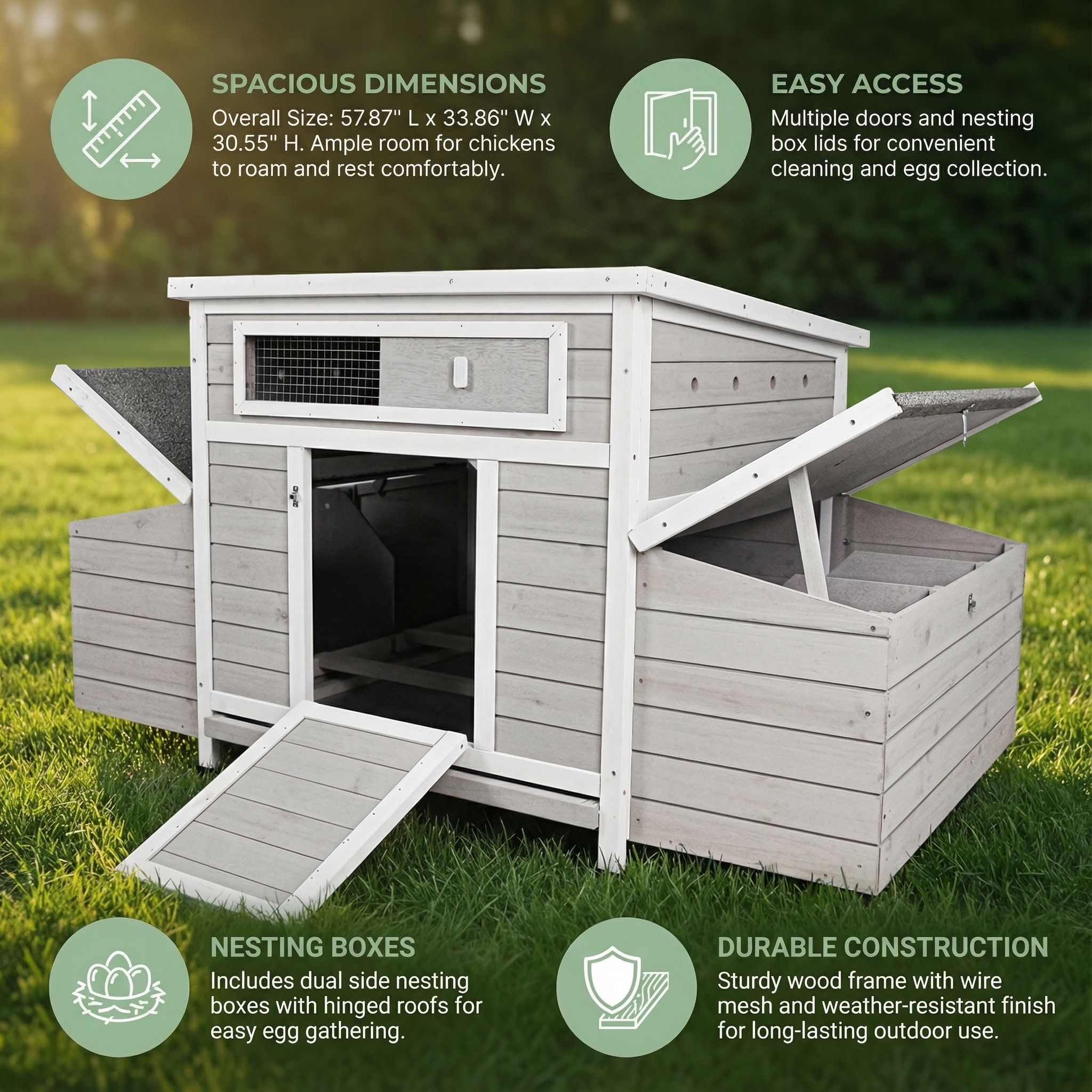 Casa de Gallinas Grande en Madera para Exterior con 2 Cajones de Incubación para Pollos — imagen 3