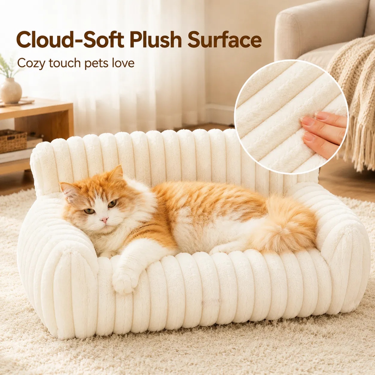 Cama Sofá para Gatos Adorables - Colchones de Pelo Suave con Forro Limpiable y Removible, Cunas de Gatos Fofos para Hogares Modernos — imagen 14