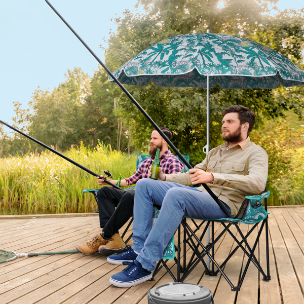Pineapple Pattern Fishing Chair Iron Bracket Oxford Cloth 85kg With Sun Umbrella — imagen 8