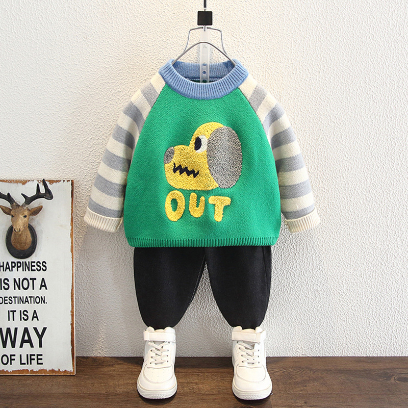 Boys' Long Sleeve Striped Dog Pattern Crew Neck Sweater — image 4