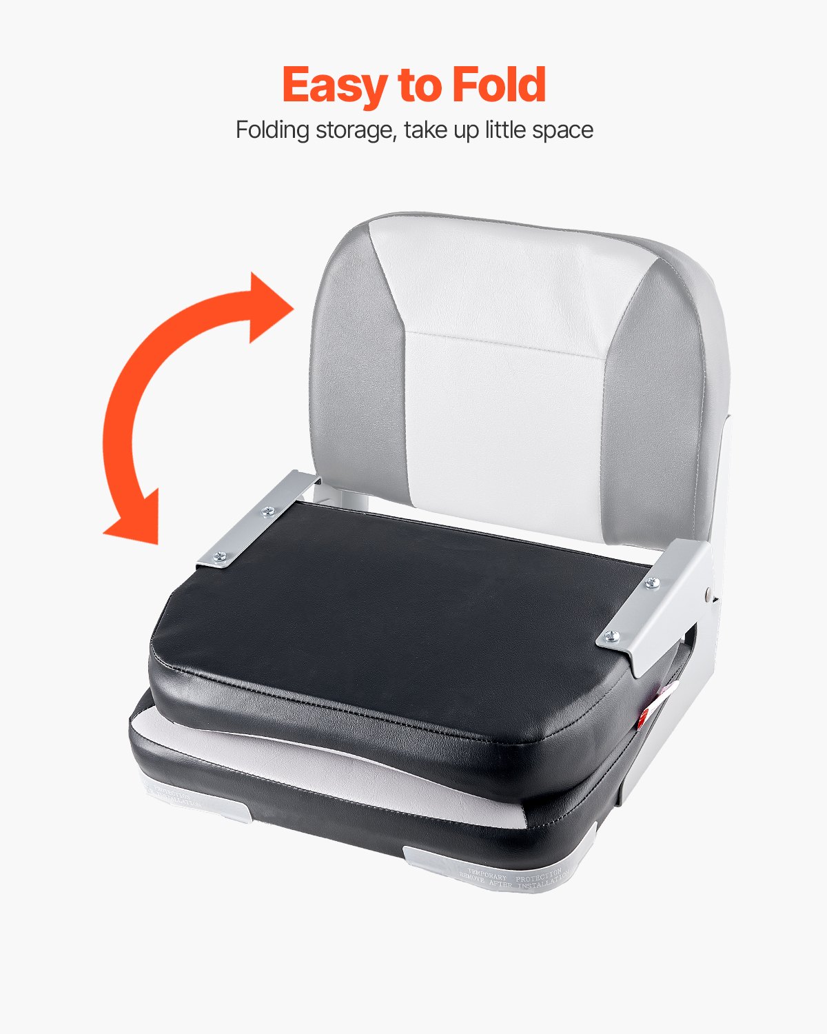 Boat Seat, Low Backrest, Folding Fishing Boat Seat With Thickened Sponge Cushion & Waterproof PVC Leather, Aluminum Alloy Hinges, Flip Up Boat Seat For Fishing Boats, Yachts, Ships, Black & Grey — imagen 4